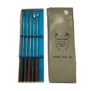 Vintage Northland Oneida Fondue Forks Set of 5 Stainless‎ Steel Wood Handles